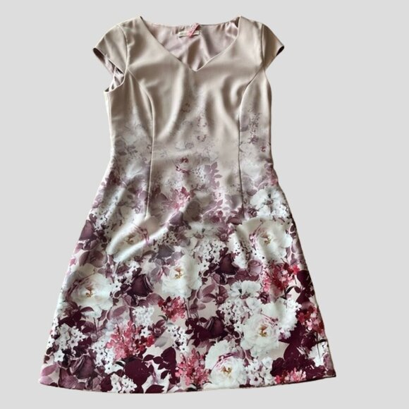 Jacques Vert Burgundy Floral A Line Spring Summer Dress - Picture 3 of 13